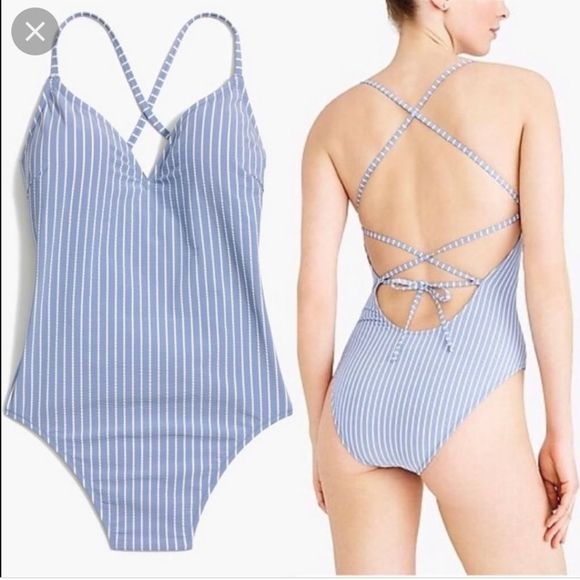 J. Crew Other - J.crew lace up striped one piece swimsuit size large
